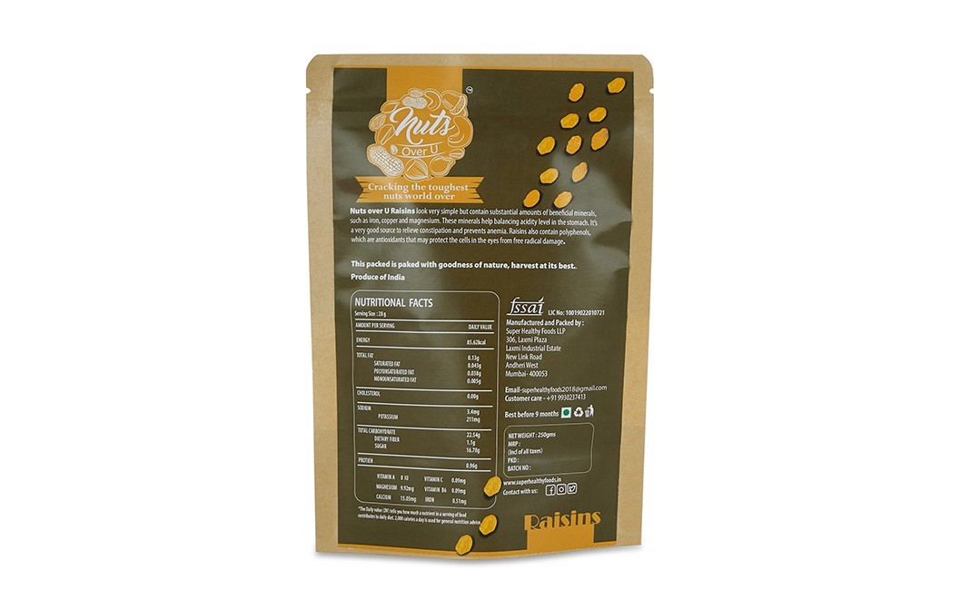 Nuts Over U Raisins (Golden)    Pack  250 grams